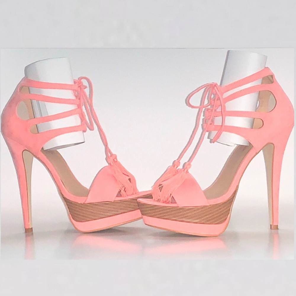JustFab - Tivoli Coral Lace Up Open Toe Sandal